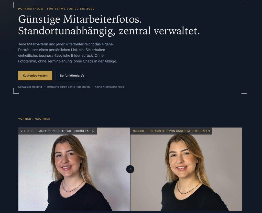 günstige Mitarbeiterportraits, Vorher/Nachher Retusche; Fotostudio, Fotograf Winterthur